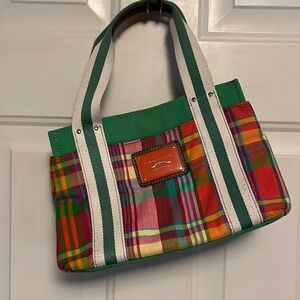 Tommy Hilfiger Green & Pink Madras Canvas Tote